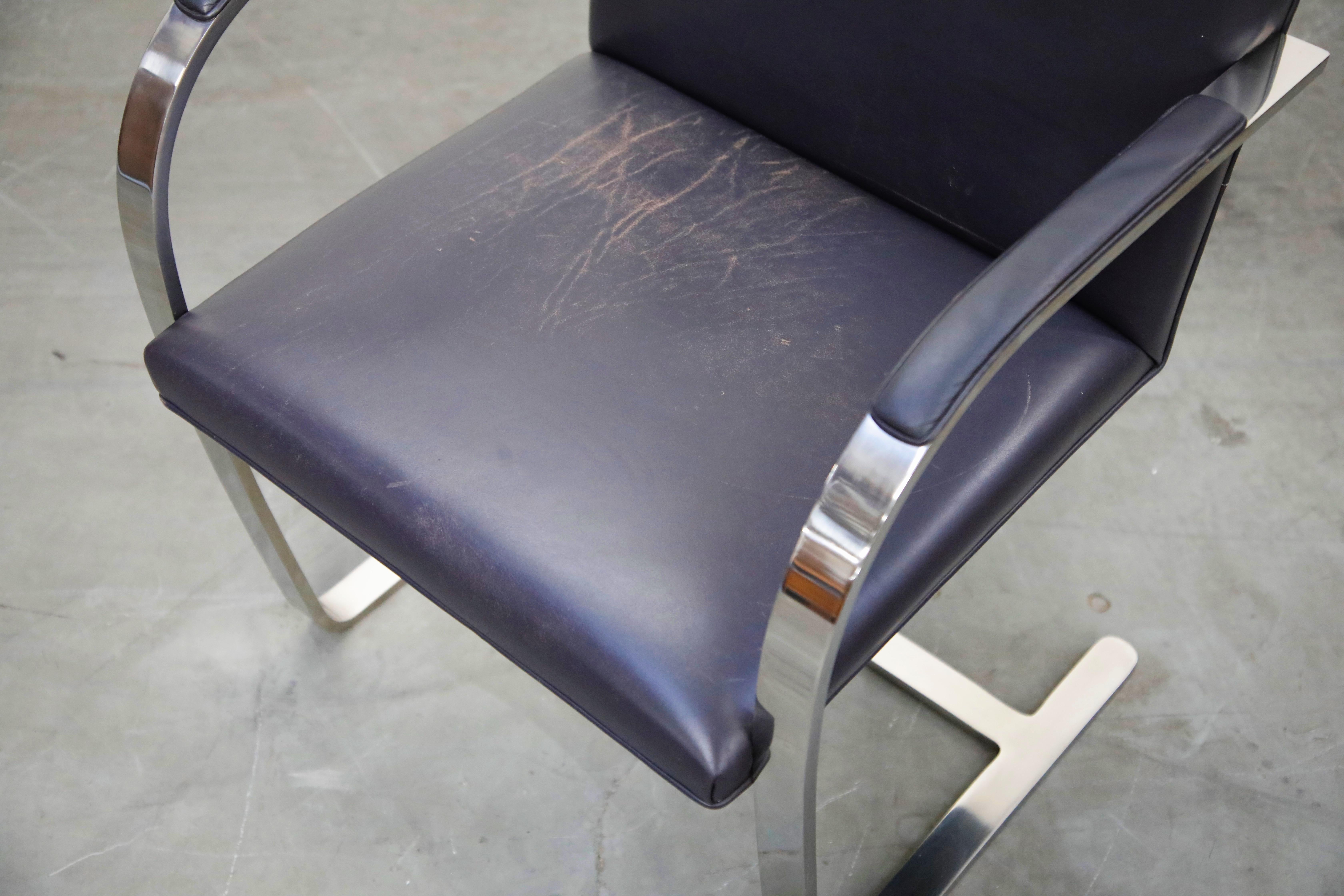 Dark Purple Leather 'Brno' Armchairs by Mies van der Rohe for Knoll, Signed 4