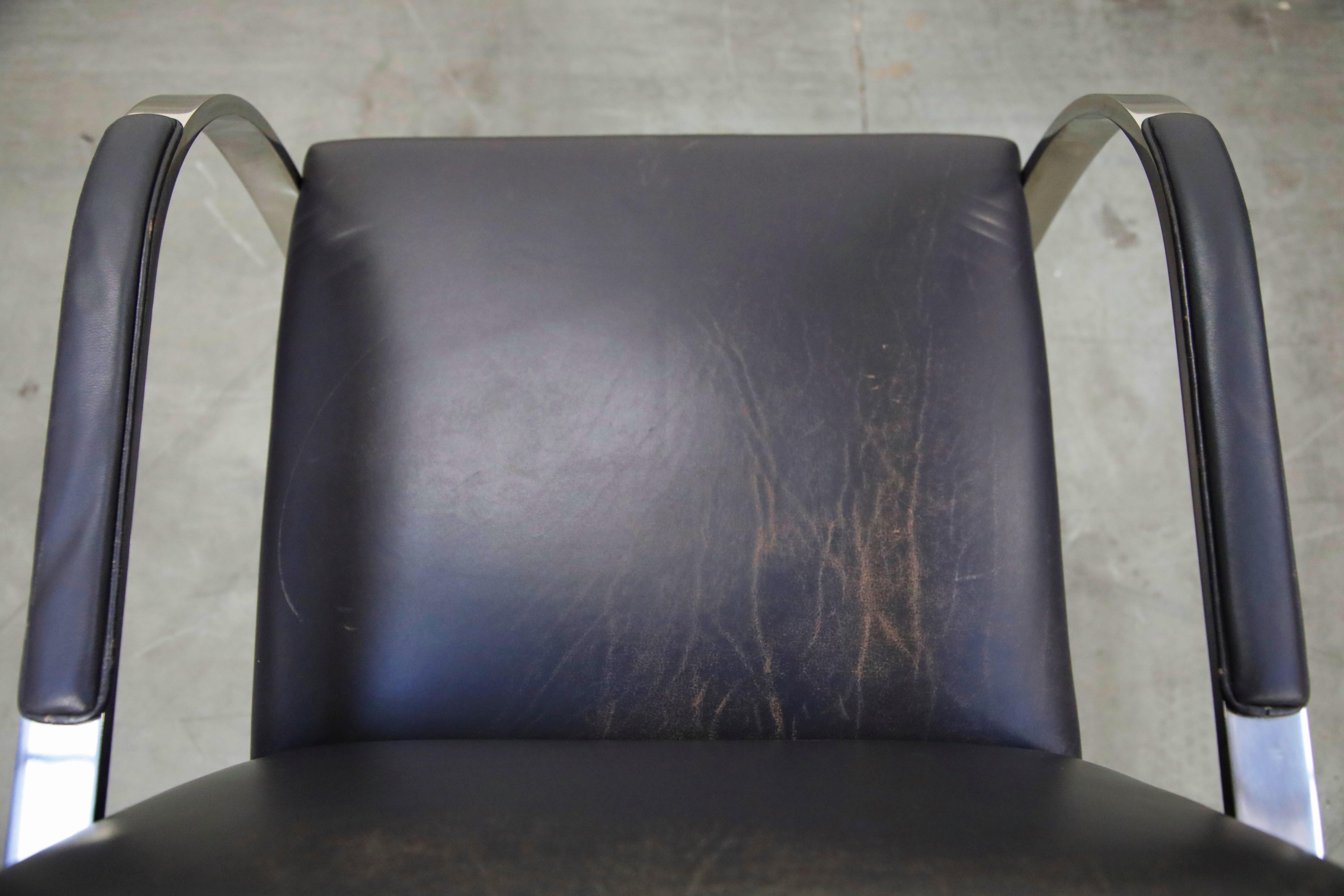 Dark Purple Leather 'Brno' Armchairs by Mies van der Rohe for Knoll, Signed 11