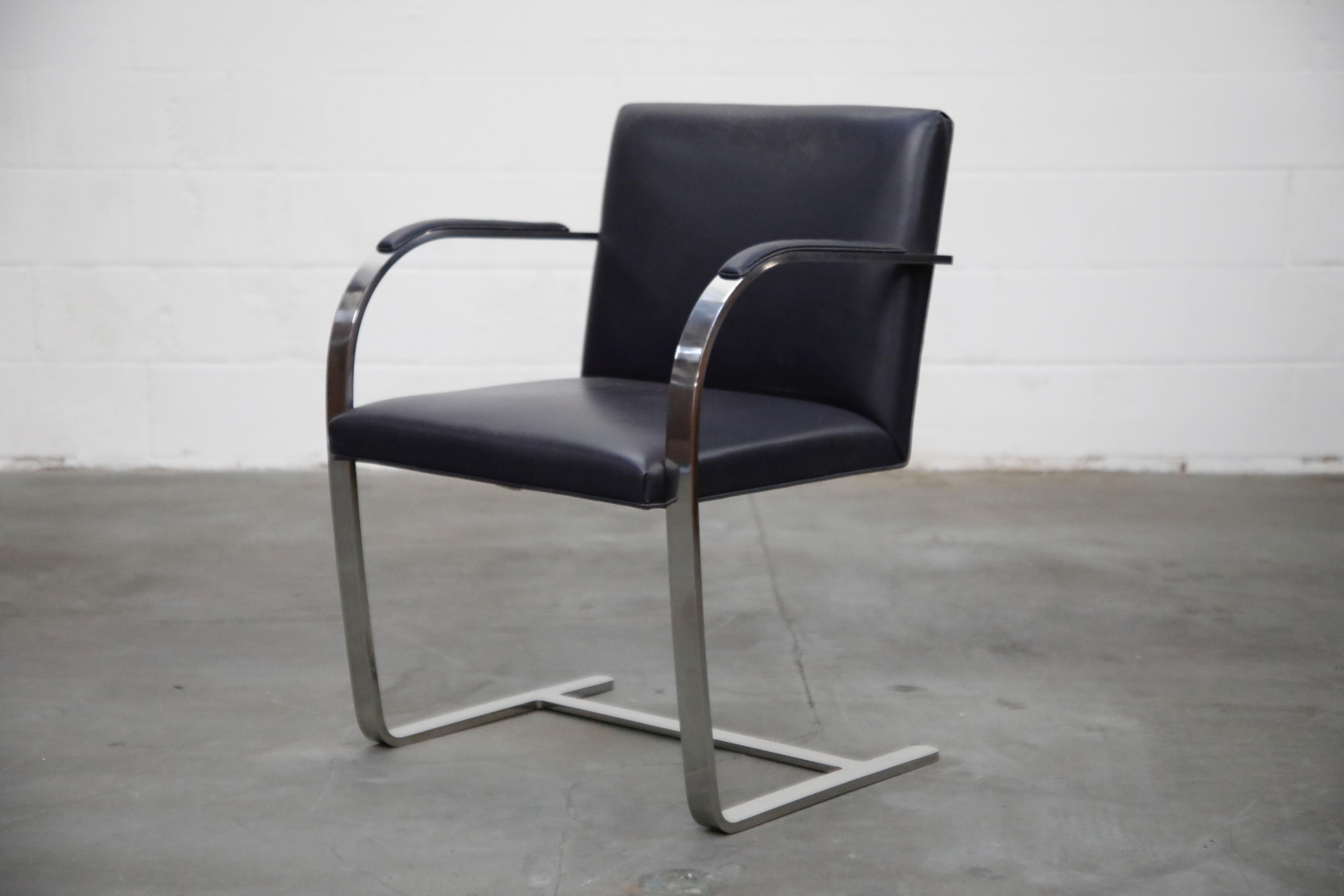 Mid-Century Modern Dark Purple Leather 'Brno' Armchairs by Mies van der Rohe for Knoll, Signed