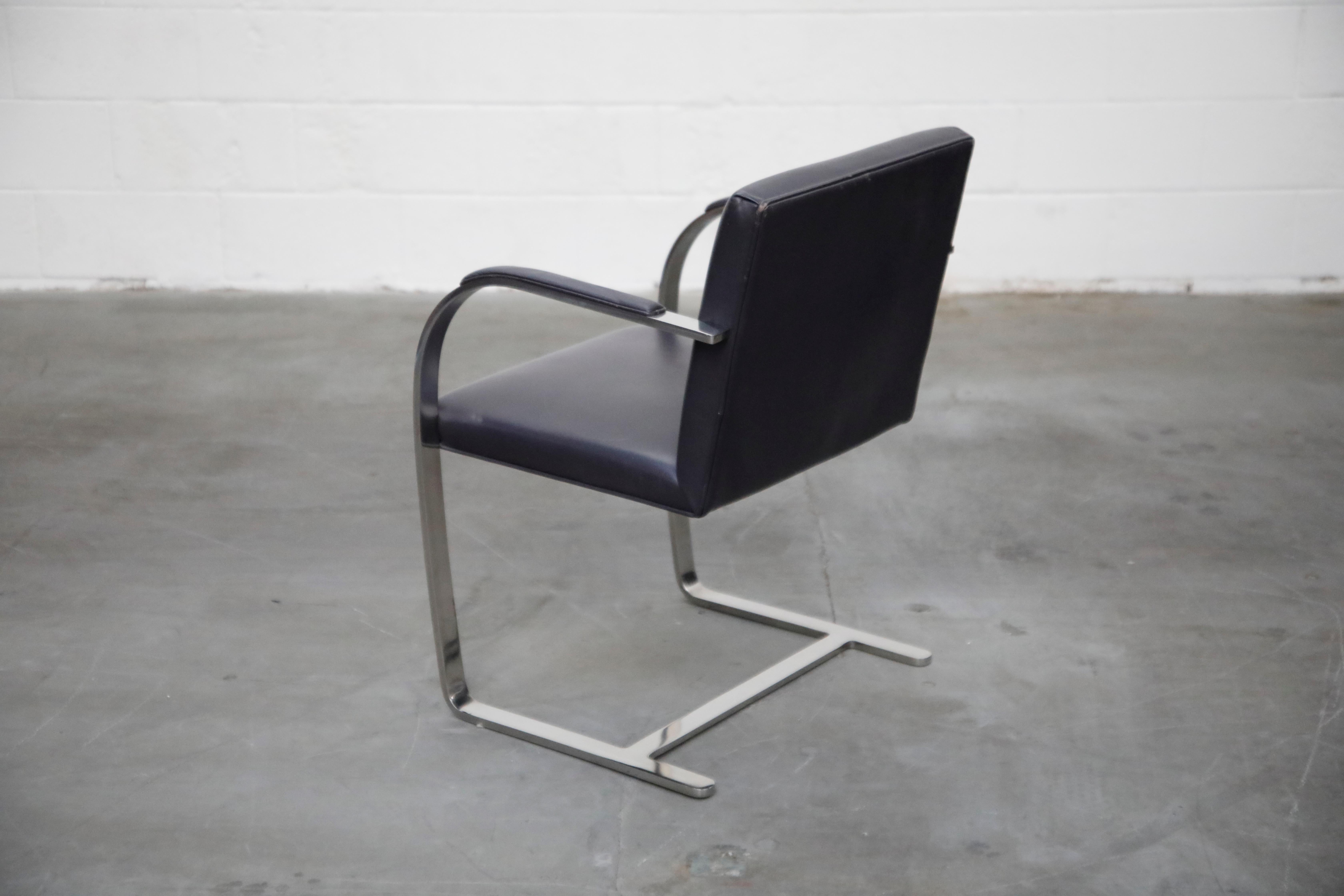 Late 20th Century Dark Purple Leather 'Brno' Armchairs by Mies van der Rohe for Knoll, Signed