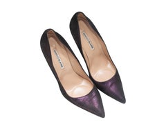 Dark Purple Manolo Blahnik Metallic Pointed-Toe Pumps Size 40.5