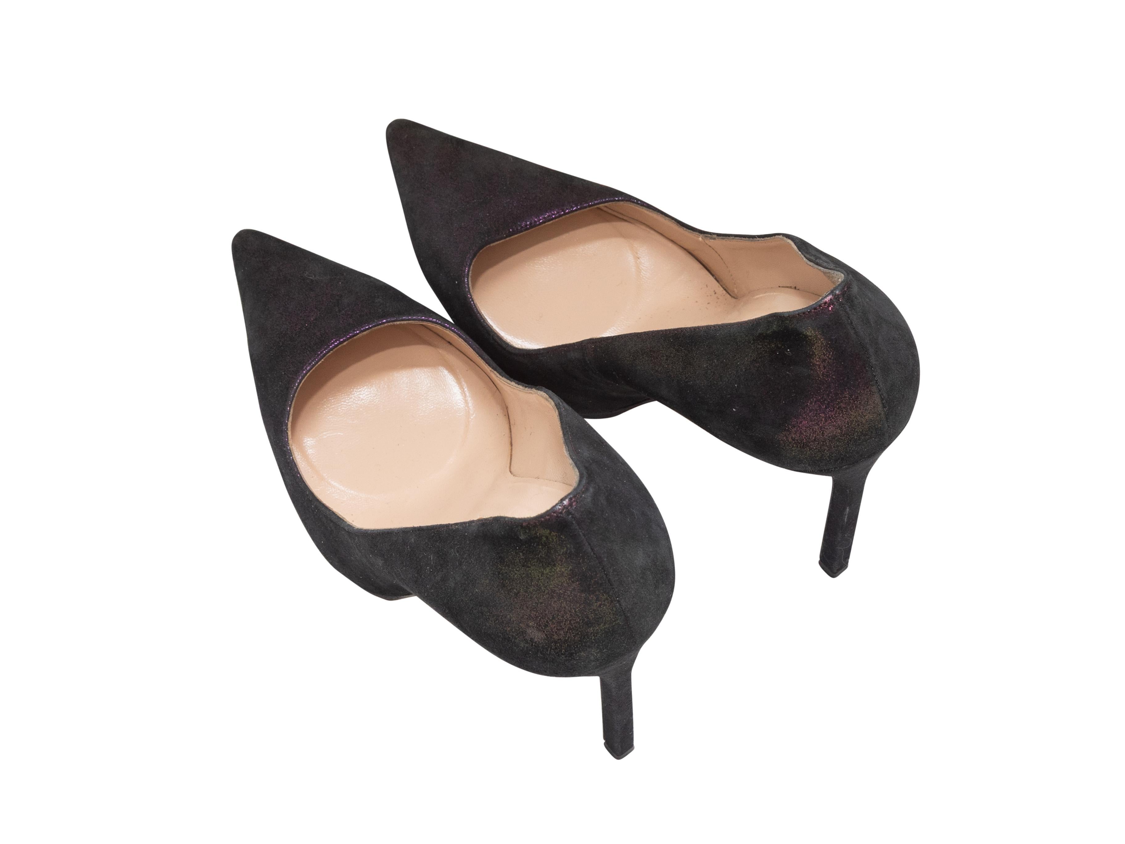 Black Dark Purple Manolo Blahnik Metallic Pointed-Toe Pumps Size 40.5 For Sale