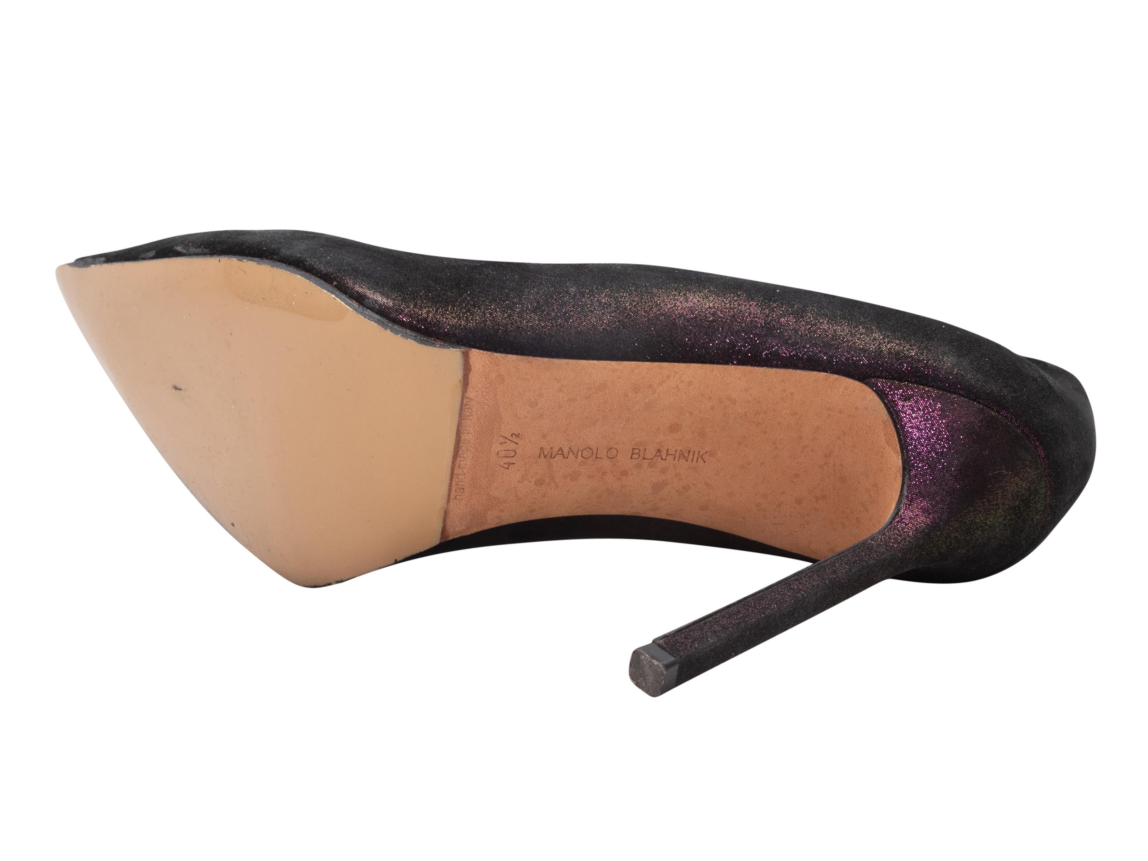 Women's Dark Purple Manolo Blahnik Metallic Pointed-Toe Pumps Size 40.5 For Sale