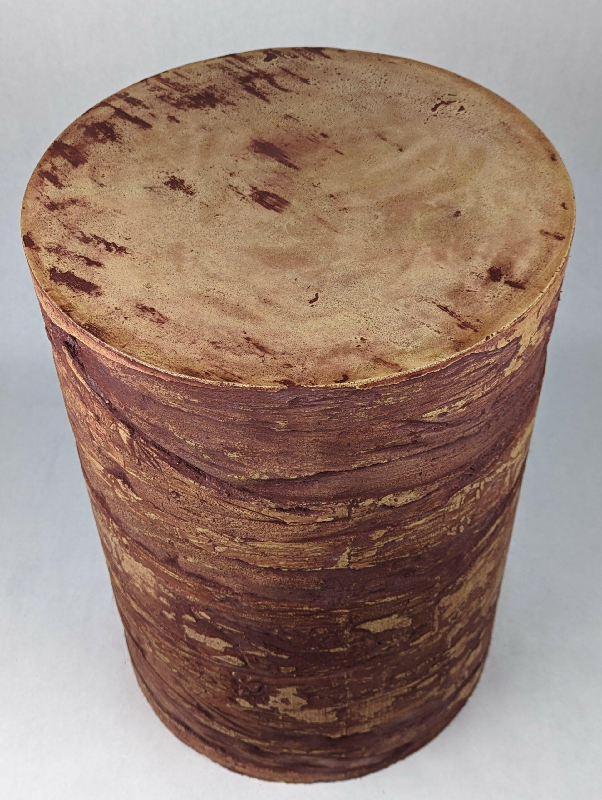 Organic Modern Dark Purple Palm Textured Concrete Stool, 'Caput Mortuum' For Sale