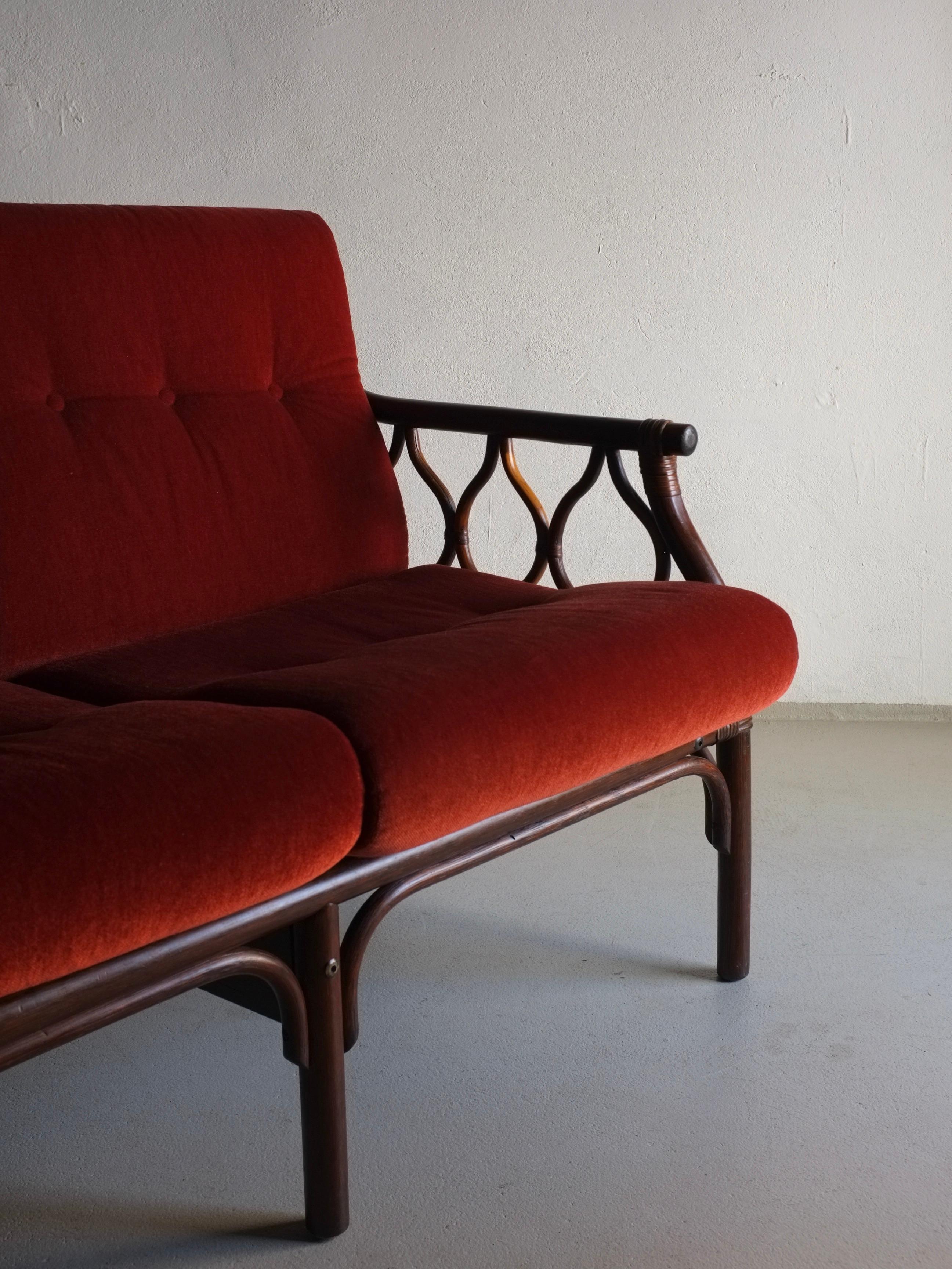 Scandinavian Dark Rattan 2-Seater Sofa, 1980s For Sale