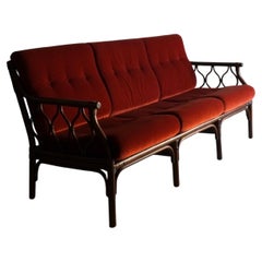 Used Dark Rattan 3-Seater Sofa with Velour Cautions, 1980s