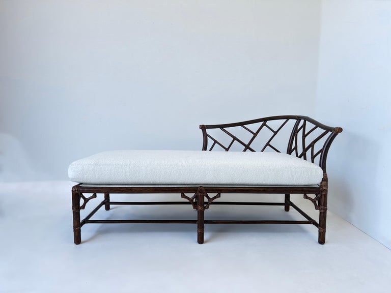 American Dark Rattan and White Boucle Daybed by McGuire For Sale