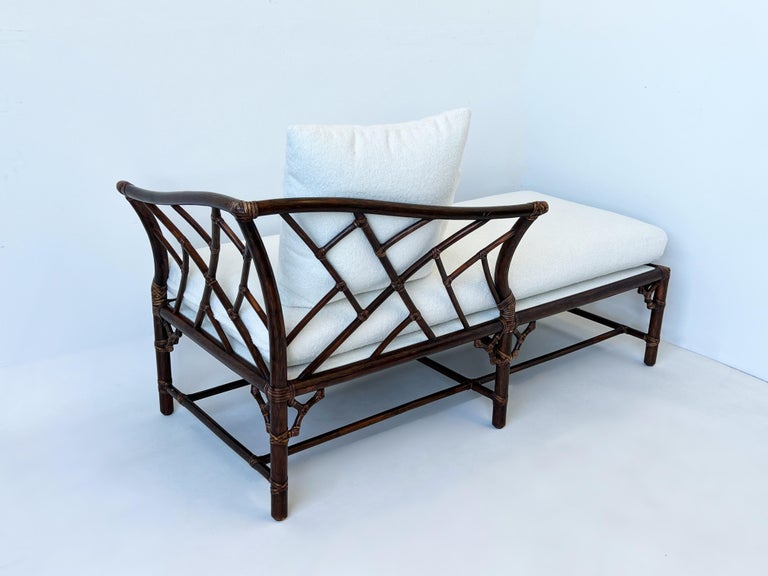 Dark Rattan and White Boucle Daybed by McGuire In Good Condition For Sale In Palm Springs, CA