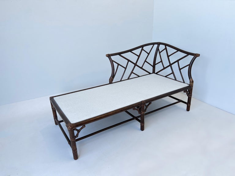 Late 20th Century Dark Rattan and White Boucle Daybed by McGuire For Sale