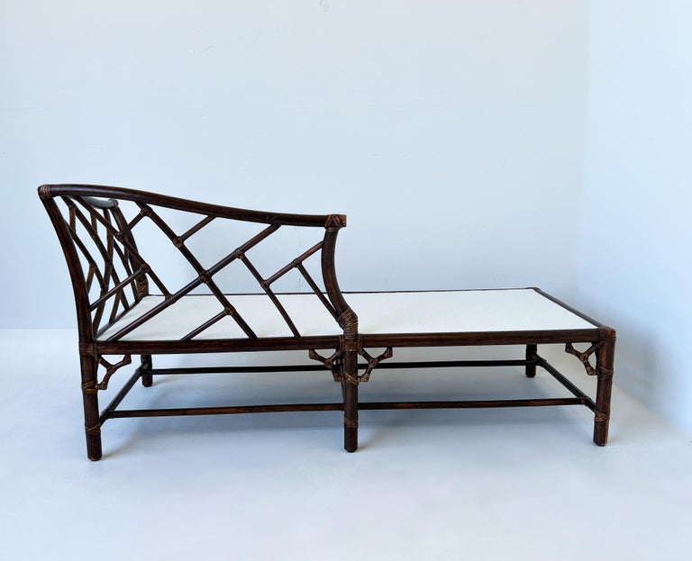Dark Rattan and White Boucle Daybed by McGuire For Sale 1