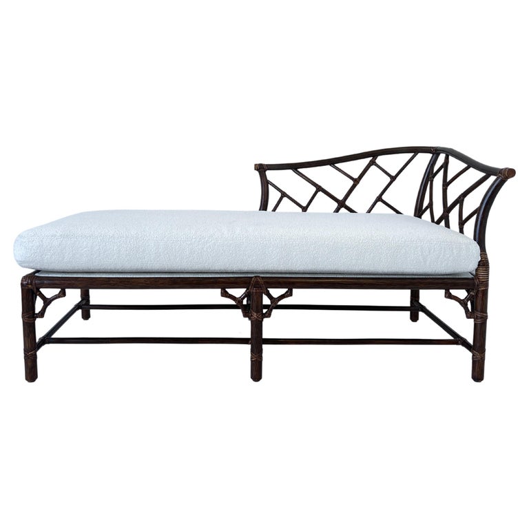 Dark Rattan and White Boucle Daybed by McGuire For Sale