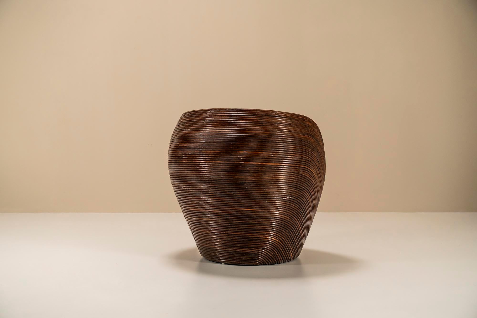 Italian Dark Rattan Pod Chair In The Style Of Vivai del Sud, Italy 1970s
