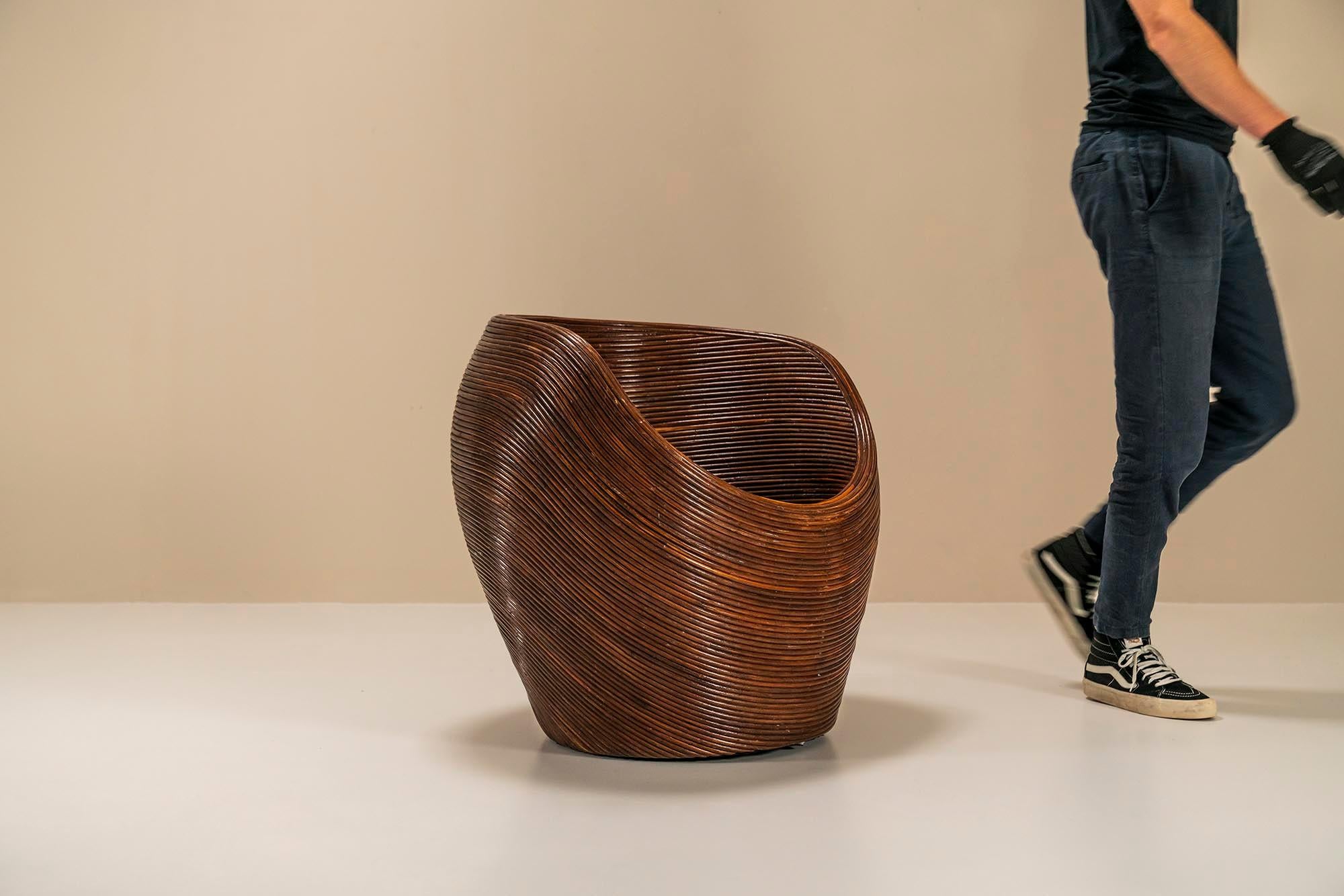 Dark Rattan Pod Chair In The Style Of Vivai del Sud, Italy 1970s In Good Condition In Hellouw, NL