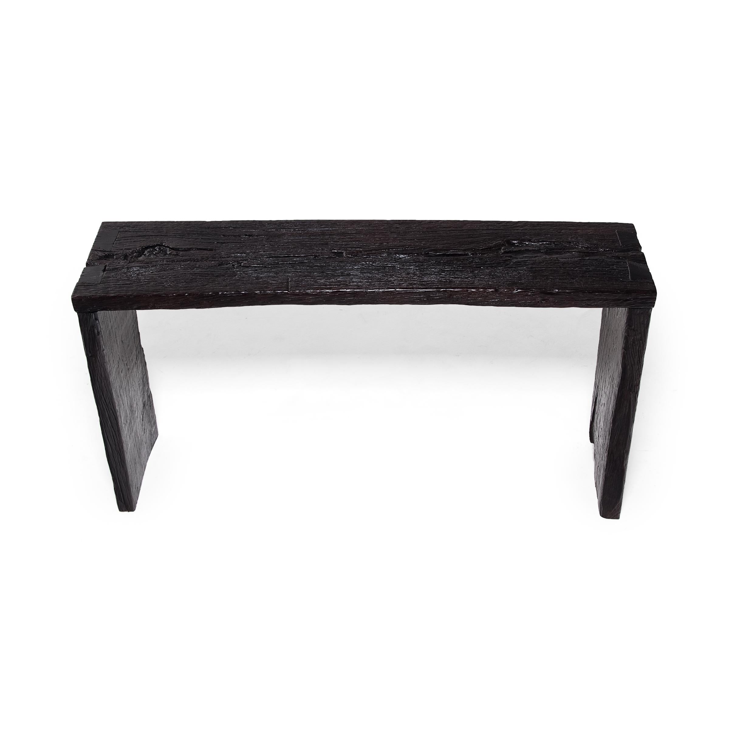 Chinese Dark Reclaimed Elm Waterfall Console Table