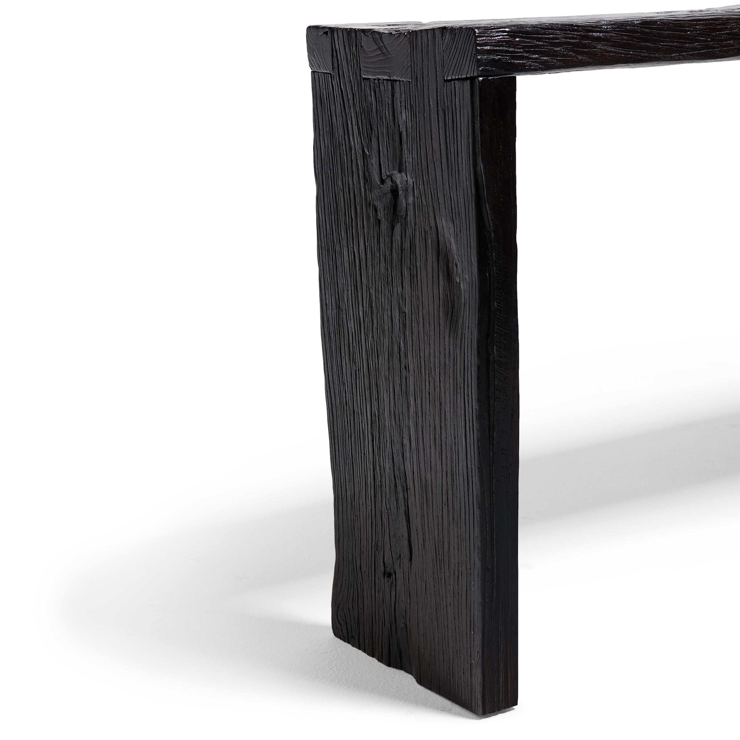 Organic Modern Dark Reclaimed Elm Waterfall Console Table