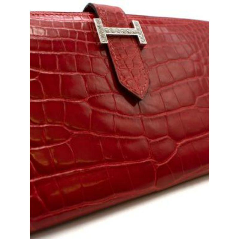 Women's Dark red Alligator pave diamond clasp long wallet For Sale