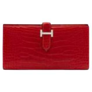 Dark red Alligator pave diamond clasp long wallet For Sale