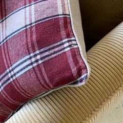 Dark Red and Natural Plaid Madras Textile Pillow