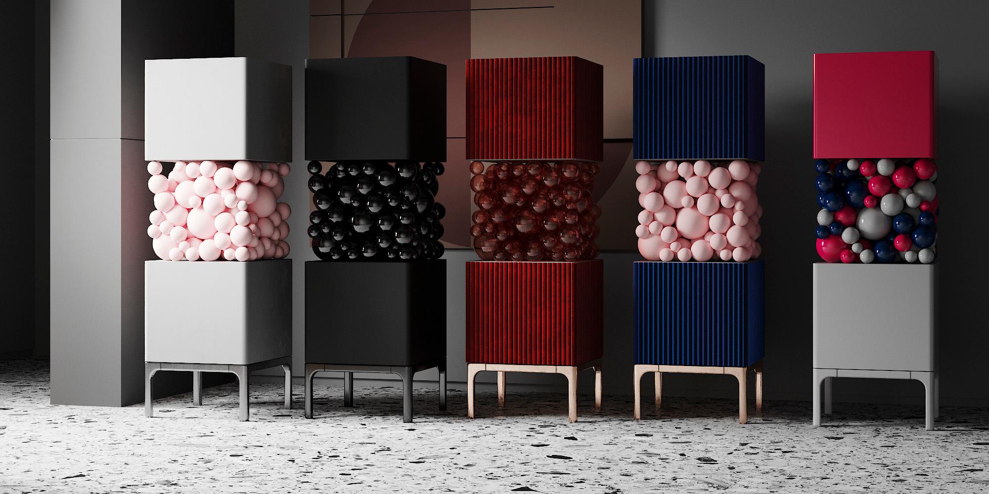 Brass Dark-Red Cabinet, Bubbles Collection, Amazing Emotional Design for Your Interior For Sale