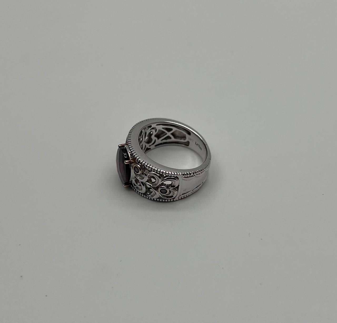 Dark Red Garnet 14k White Gold Statement Sculptural Grooves Waves Fleur Ring For Sale 5