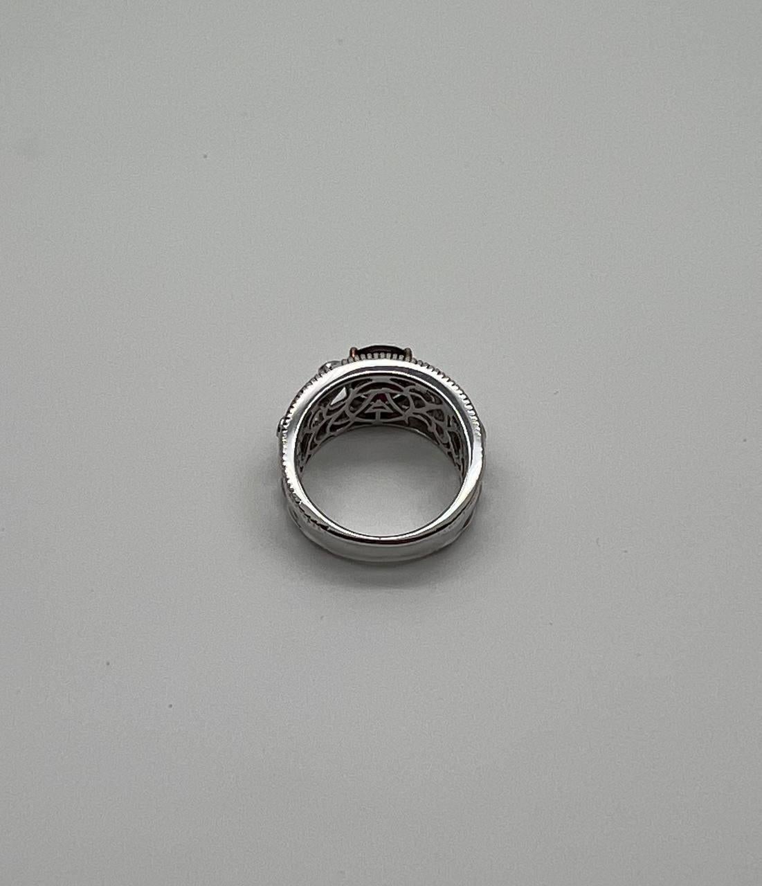 Dark Red Garnet 14k White Gold Statement Sculptural Grooves Waves Fleur Ring For Sale 6