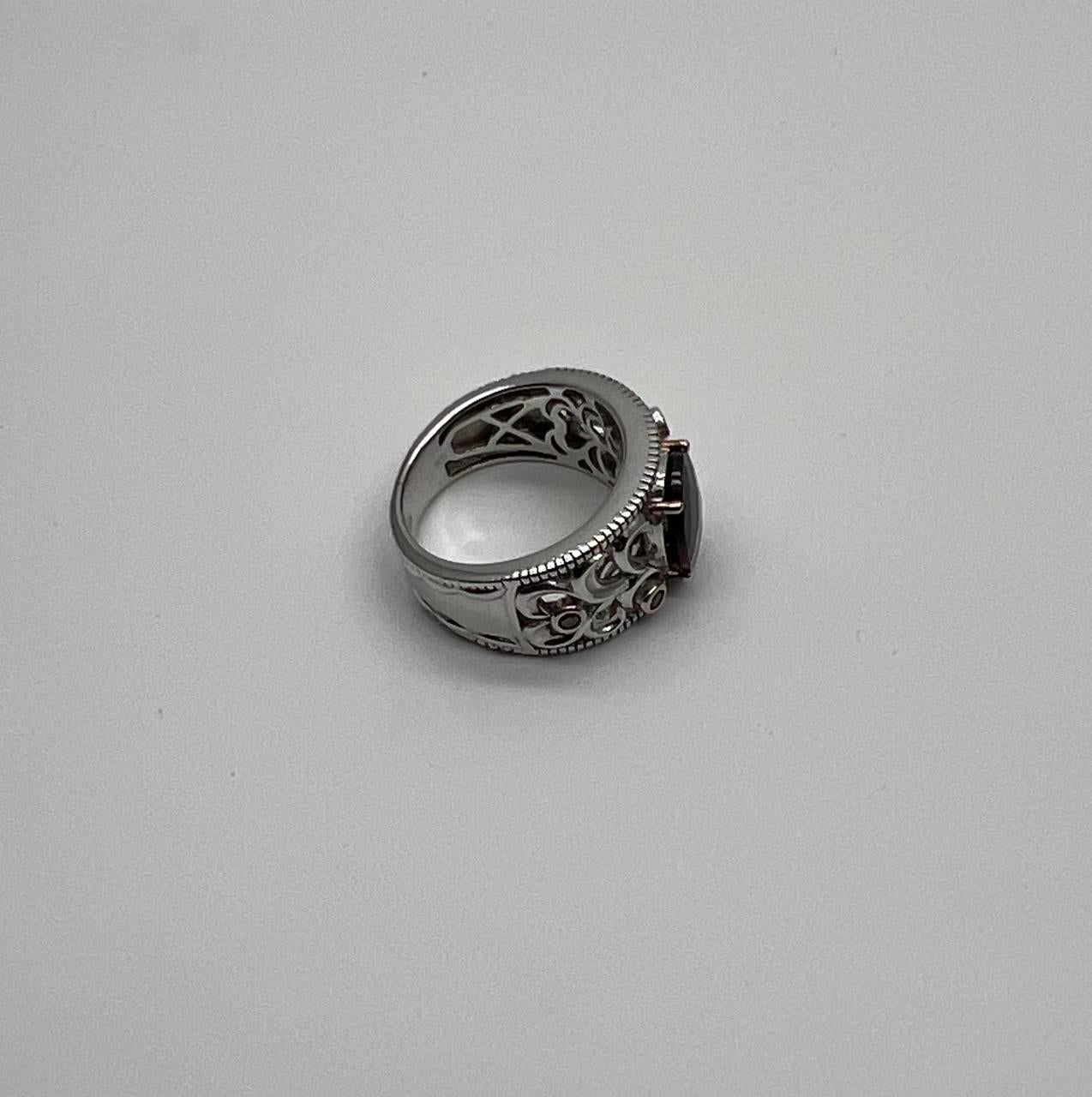 Dark Red Garnet 14k White Gold Statement Sculptural Grooves Waves Fleur Ring For Sale 9