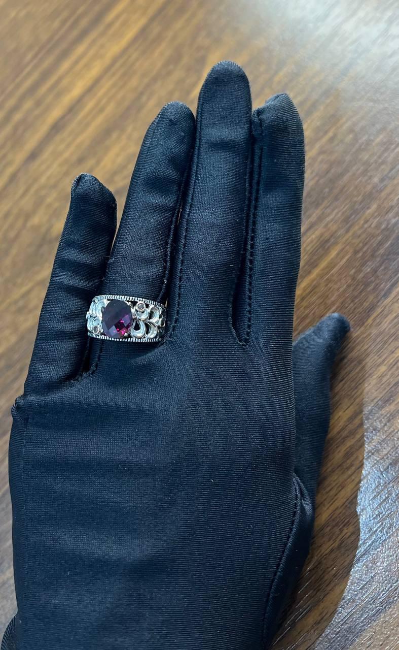 Dark Red Garnet 14k White Gold Statement Sculptural Grooves Waves Fleur Ring For Sale 2