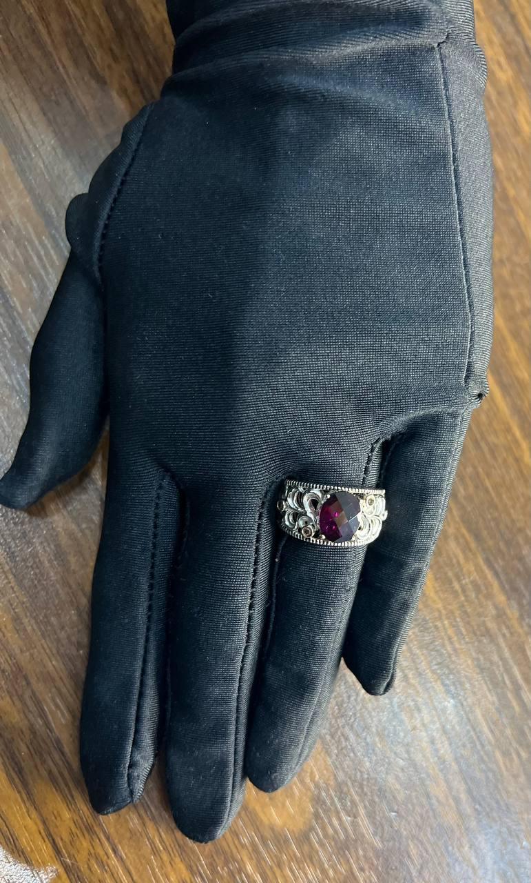 Dark Red Garnet 14k White Gold Statement Sculptural Grooves Waves Fleur Ring For Sale 3
