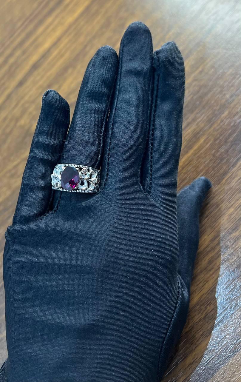Dark Red Garnet 14k White Gold Statement Sculptural Grooves Waves Fleur Ring For Sale 4