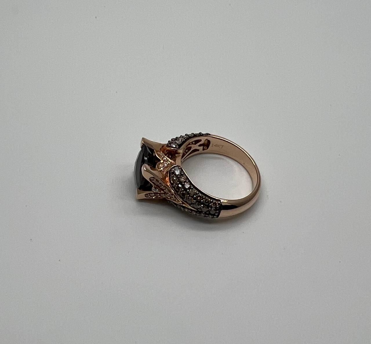Mixed Cut Dark Red Garnet Champagne White Pave Set 14K Rose Gold Statement Cocktail Ring For Sale