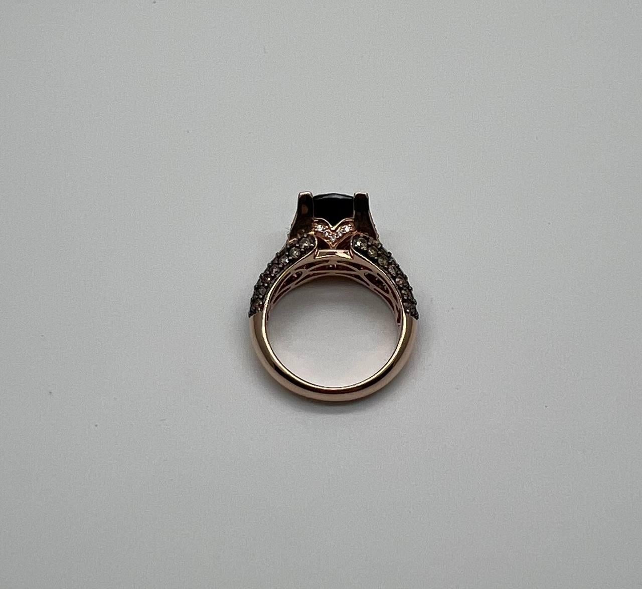 Dark Red Garnet Champagne White Pave Set 14K Rose Gold Statement Cocktail Ring In New Condition For Sale In Oakton, VA