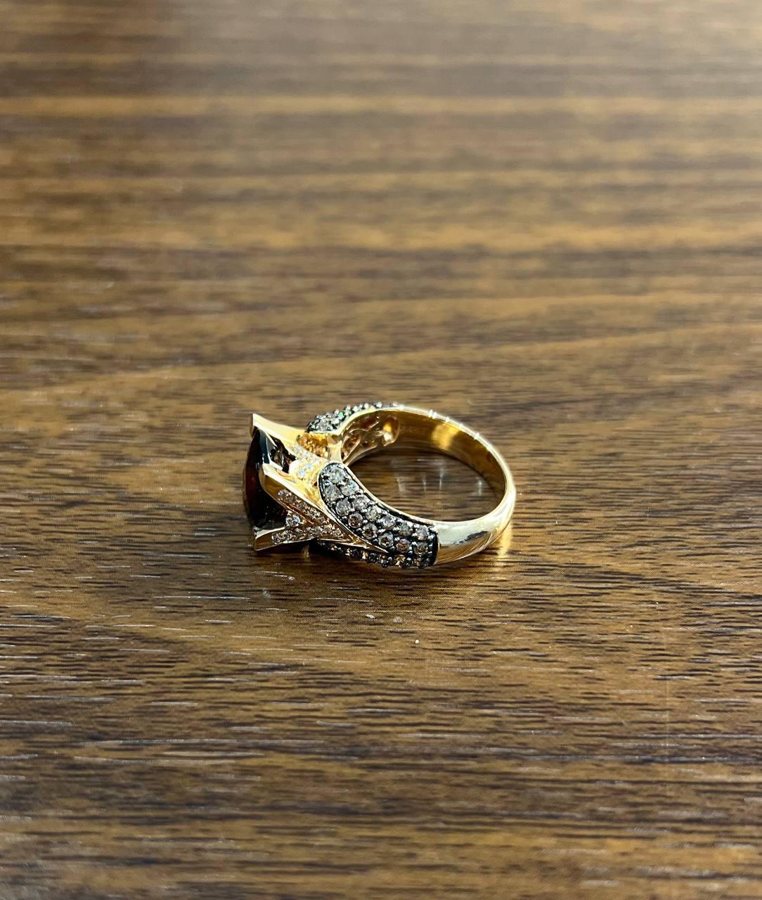 Dark Red Garnet Champagne White Pave Set 14K Rose Gold Statement Cocktail Ring For Sale 1