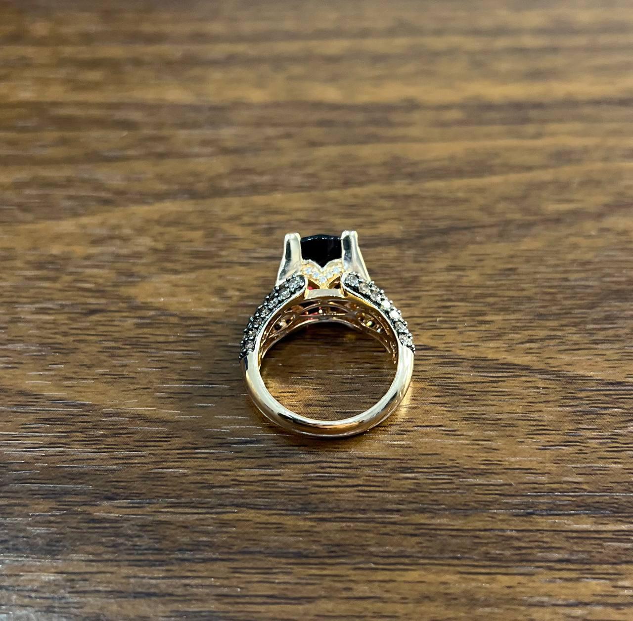 Dark Red Garnet Champagne White Pave Set 14K Rose Gold Statement Cocktail Ring For Sale 2