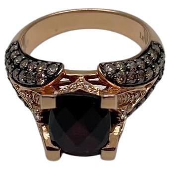 Dark Red Garnet Champagne White Pave Set 14K Rose Gold Statement Cocktail Ring