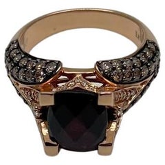 Dark Red Garnet Champagne White Pave Set 14K Rose Gold Statement Cocktail Ring