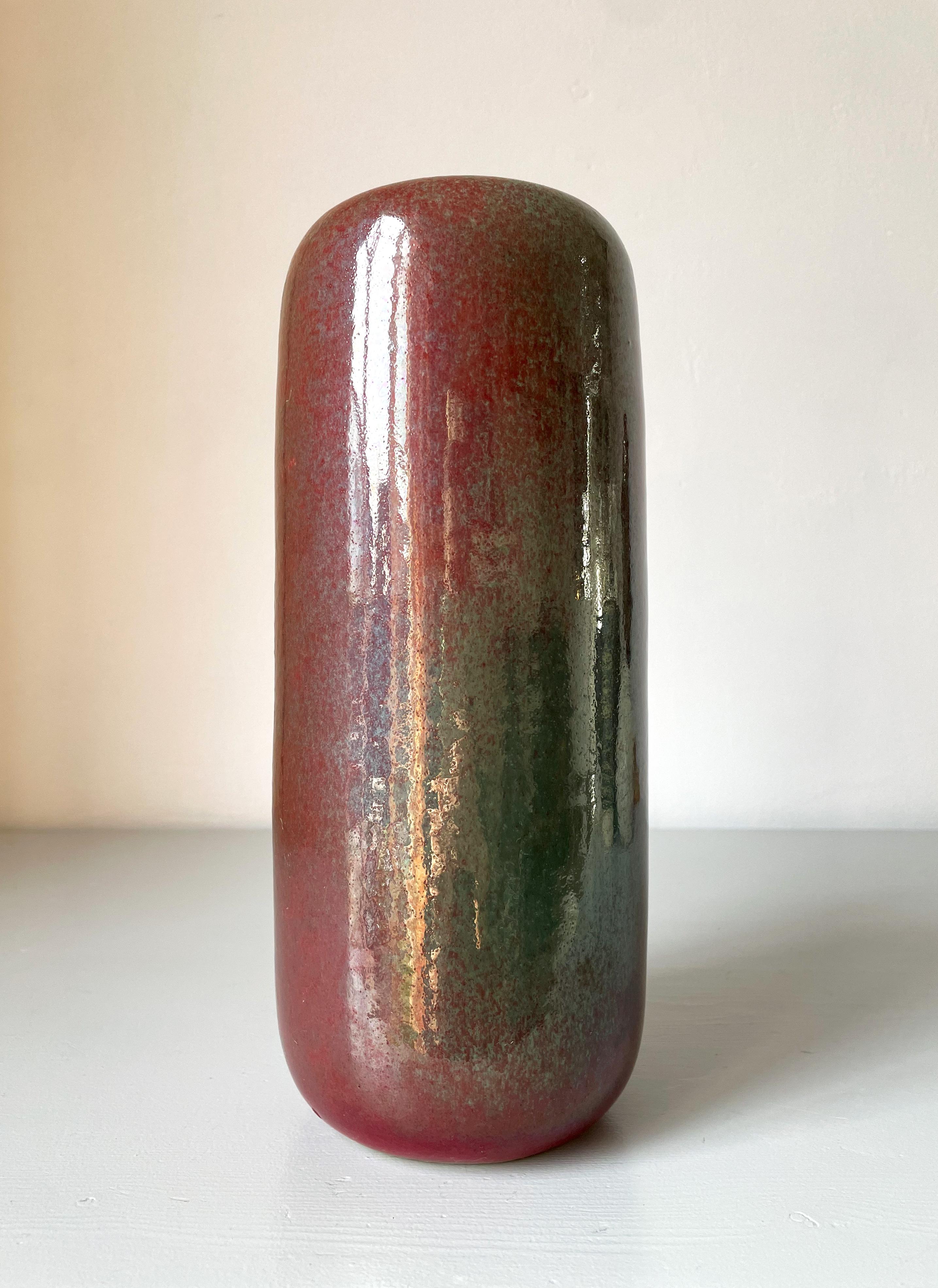 Mid-Century Modern Zaalberg 1950s Dark Red Green Lustre Glazed Vase For Sale