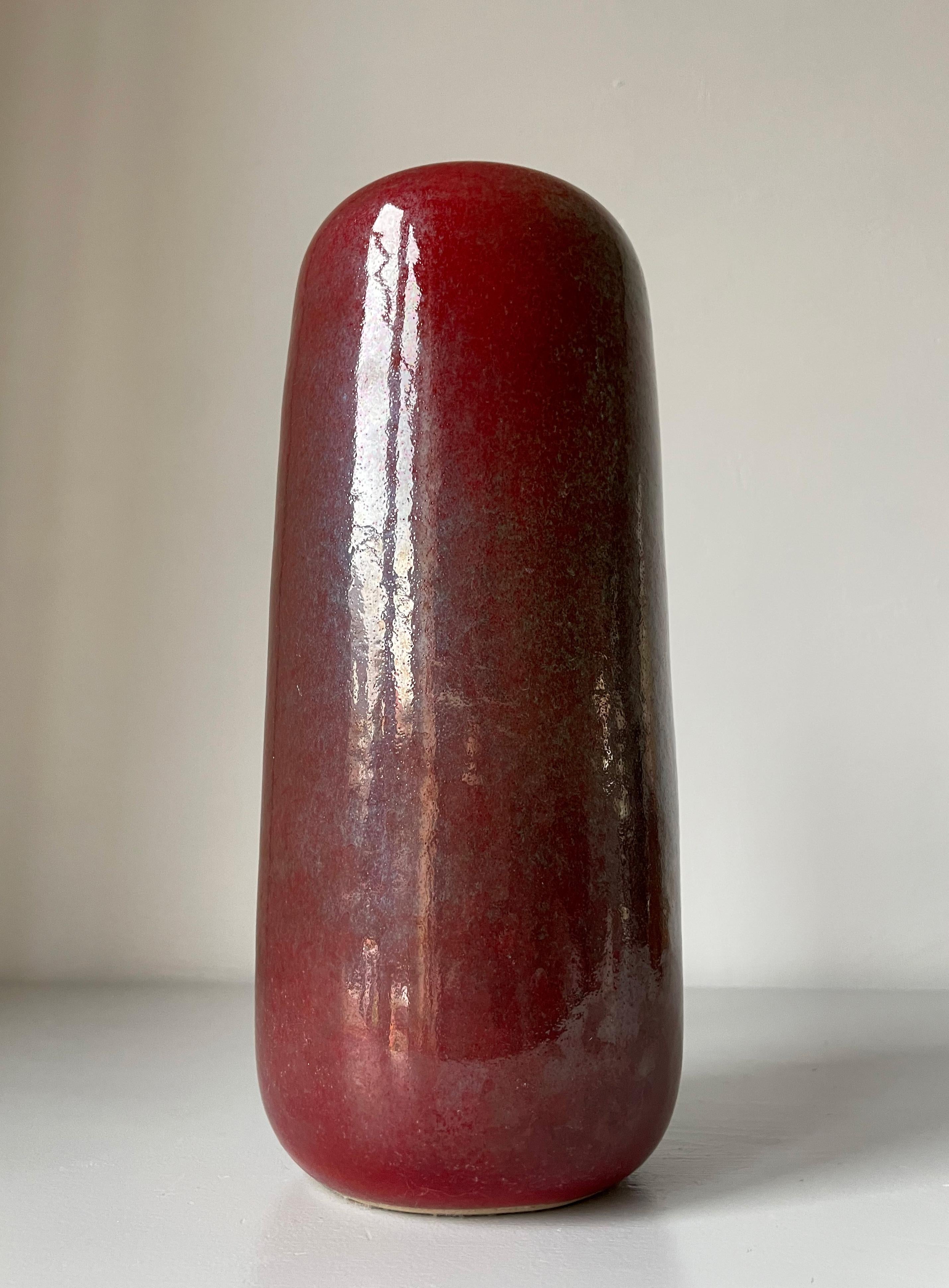 Dutch Zaalberg 1950s Dark Red Green Lustre Glazed Vase For Sale