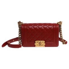 Dark red lambskin leather Chanel boy bag
