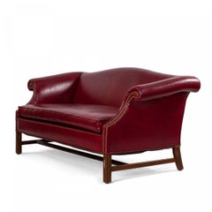 Dark Red Leather Sofa with Upholstery Stud Detail