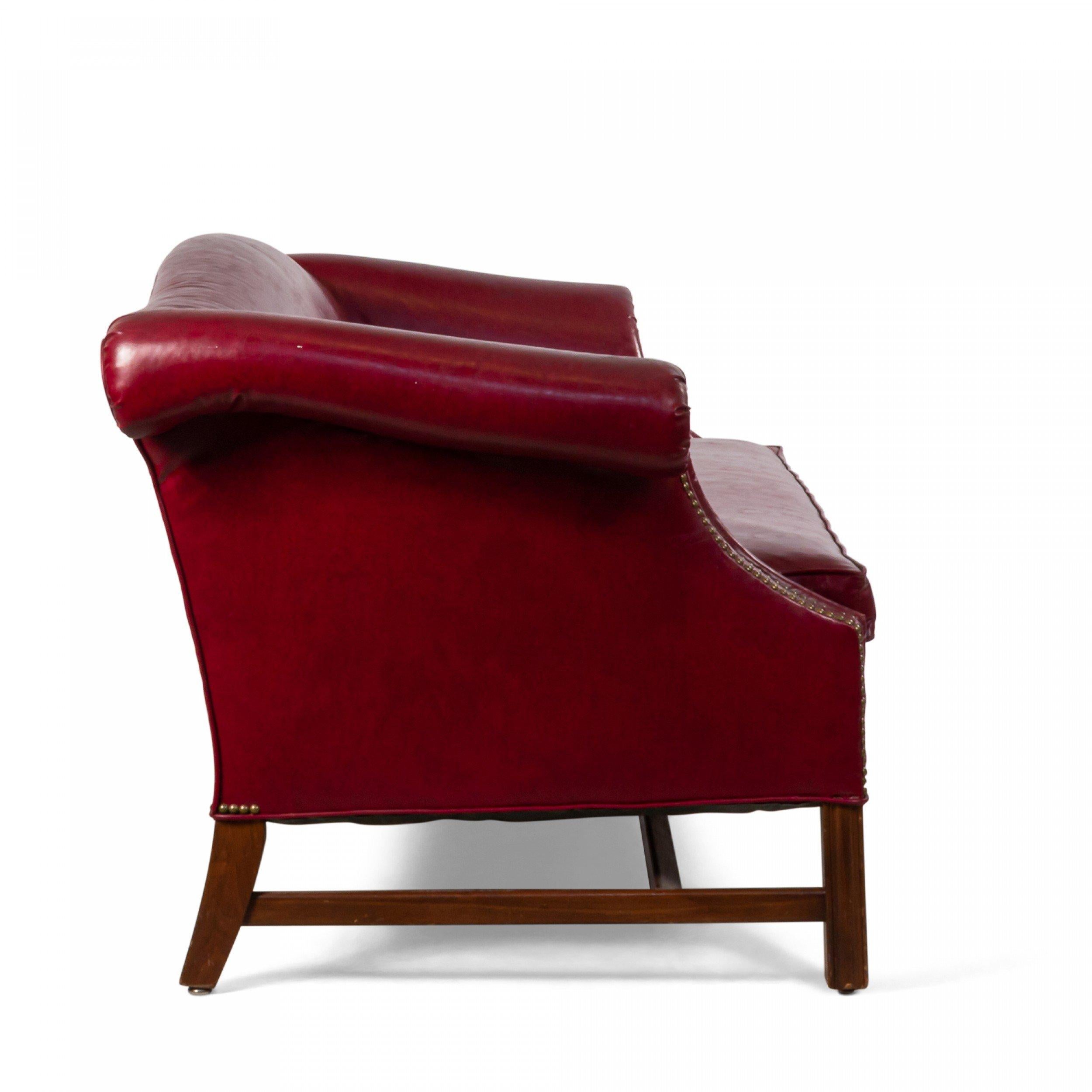 20th Century Dark Red Leather Sofa with Upholstery Stud Detail For Sale