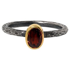 Dark Red, Oval, Garnet Solitaire Ring, 24kt Gold and Silver