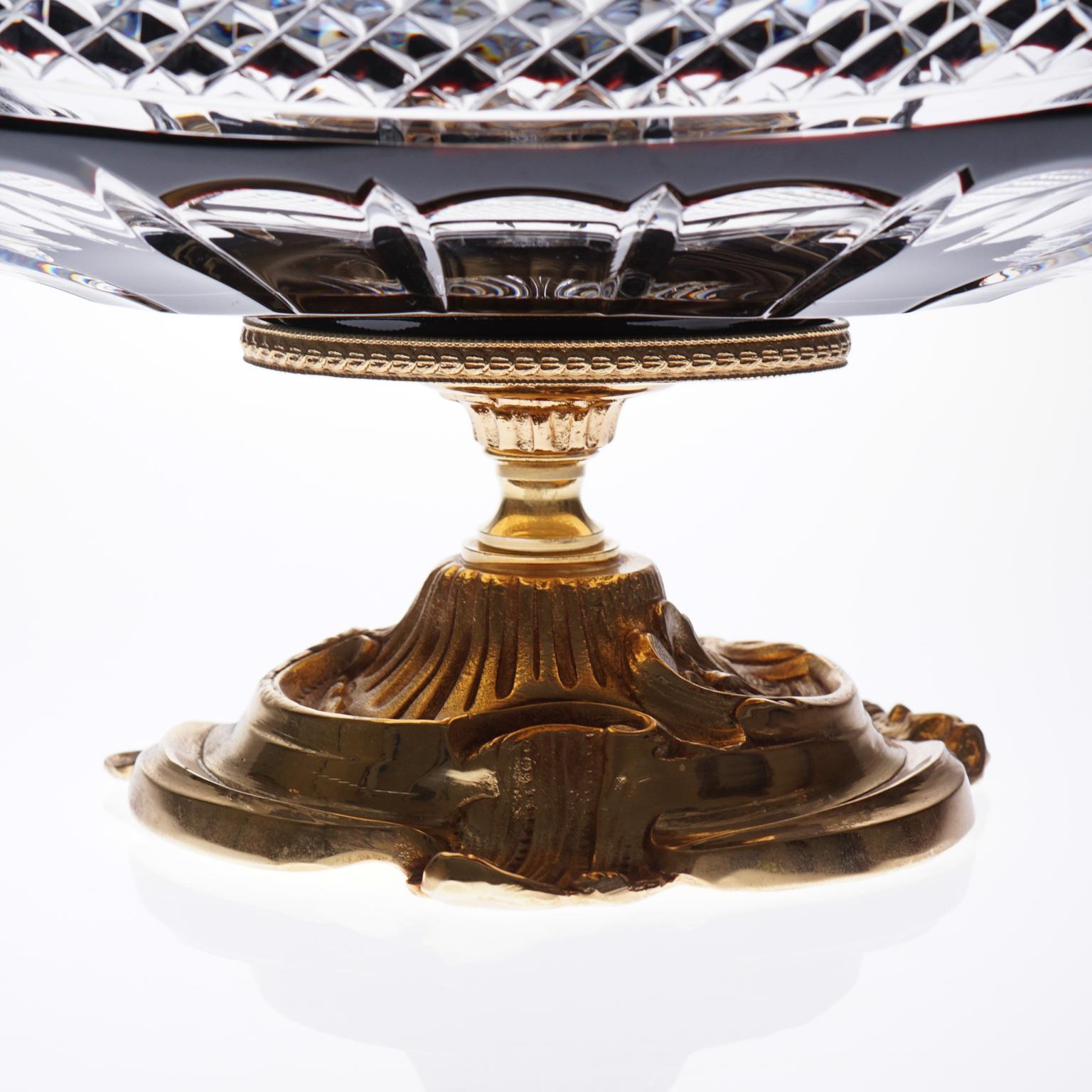 Other Dark Red Rrystal Jardinière with Bronze Covered 22-Carat Gold, Angel Detail For Sale