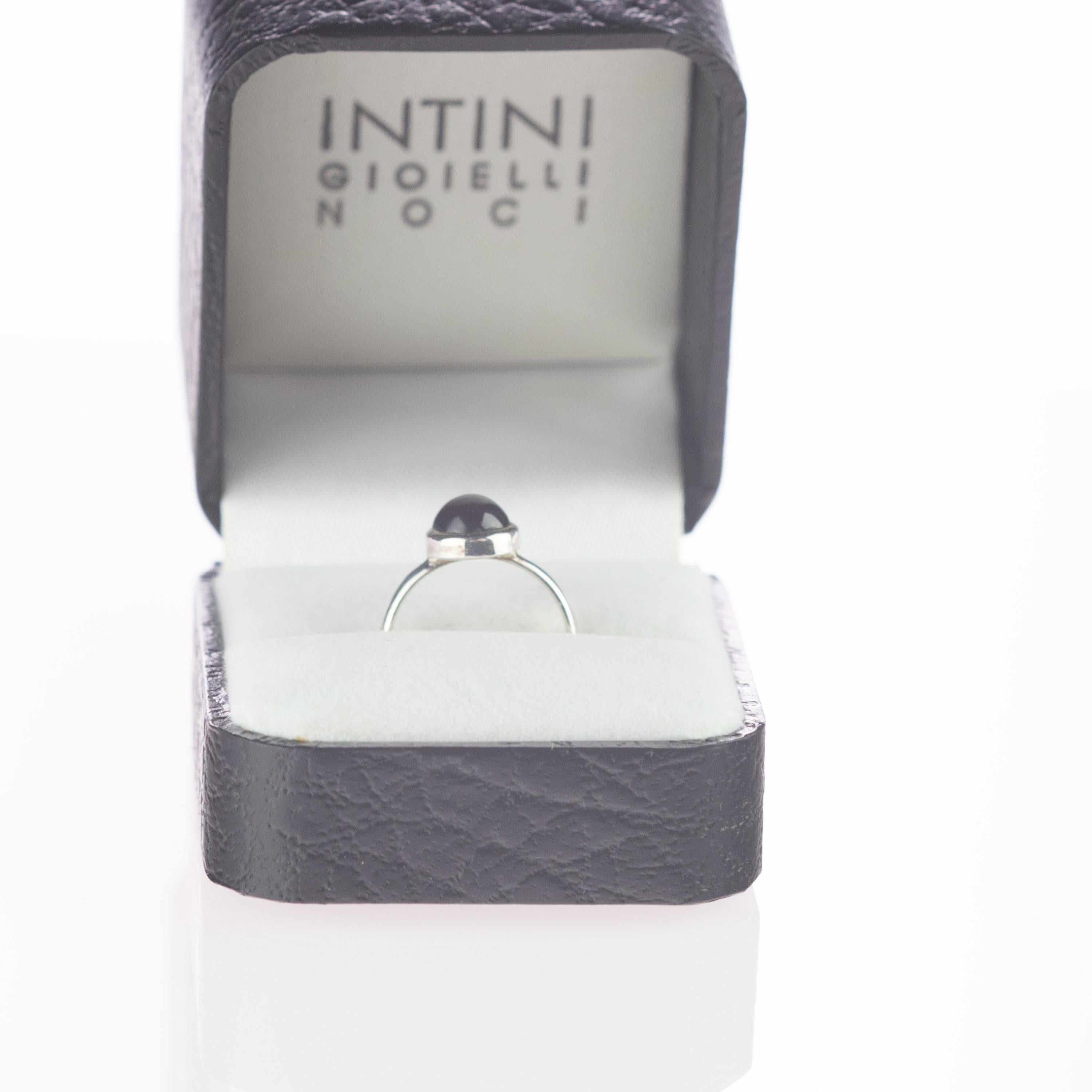 Arts and Crafts Dark Red Violet Tourmaline Solitaire Oval Cabochon 925 Sterling Silver Ring For Sale