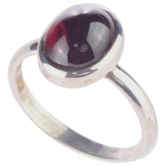 Dark Red Violet Tourmaline Solitaire Oval Cabochon 925 Sterling Silver Ring
