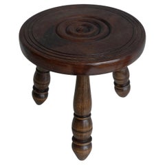 Dark round Wooden Stool in Style of Charles Dudouyt, France, 1960's