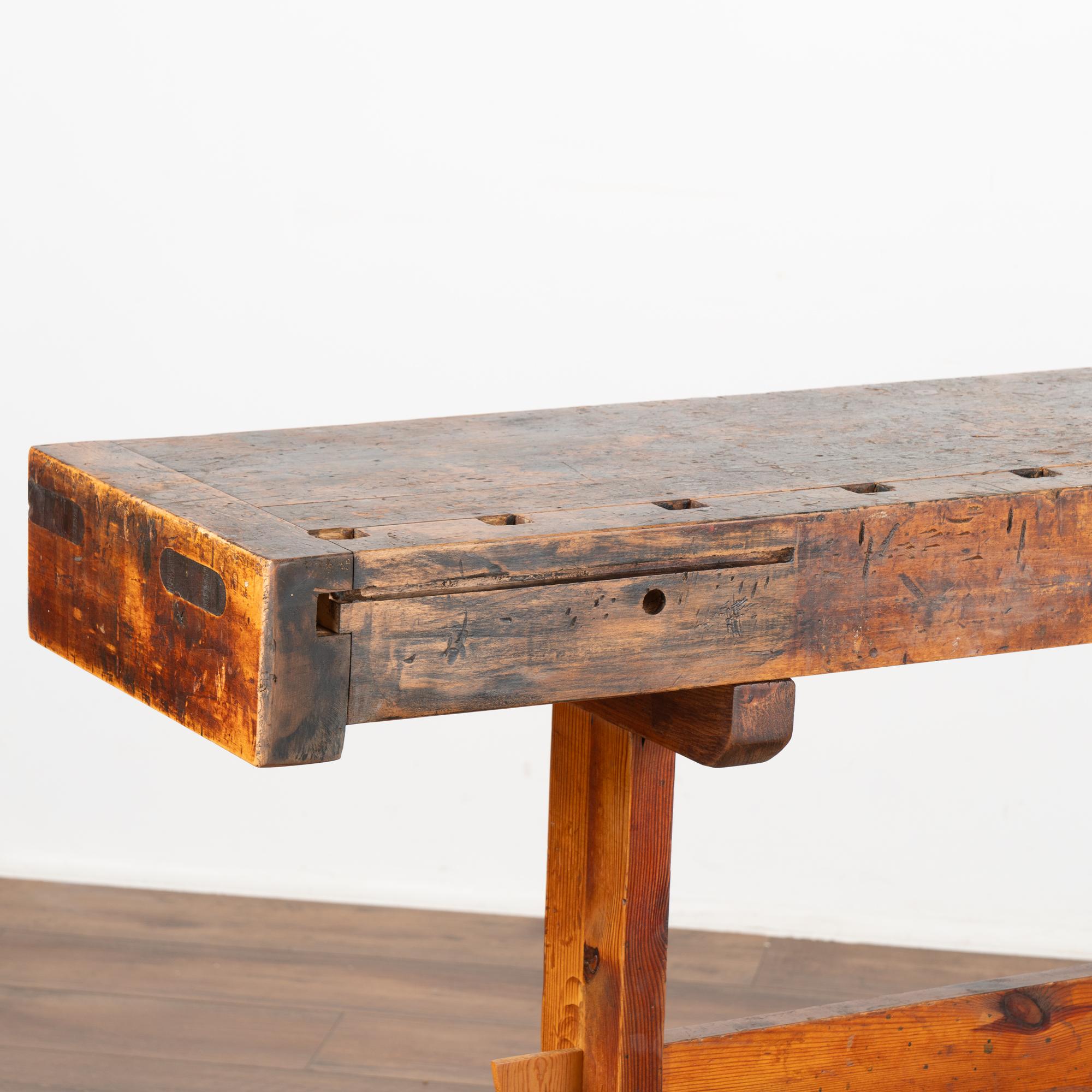 Dark Rustic Narrow Console Work Table, Denmark circa 1890 1