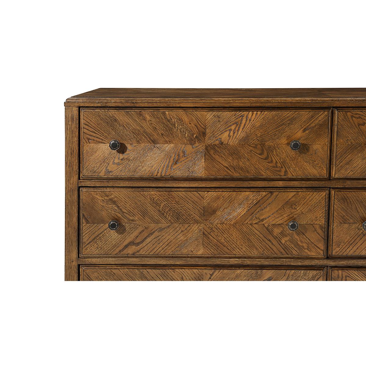 Dark Rustic Oak Parquetry Dresser In New Condition For Sale In Westwood, NJ