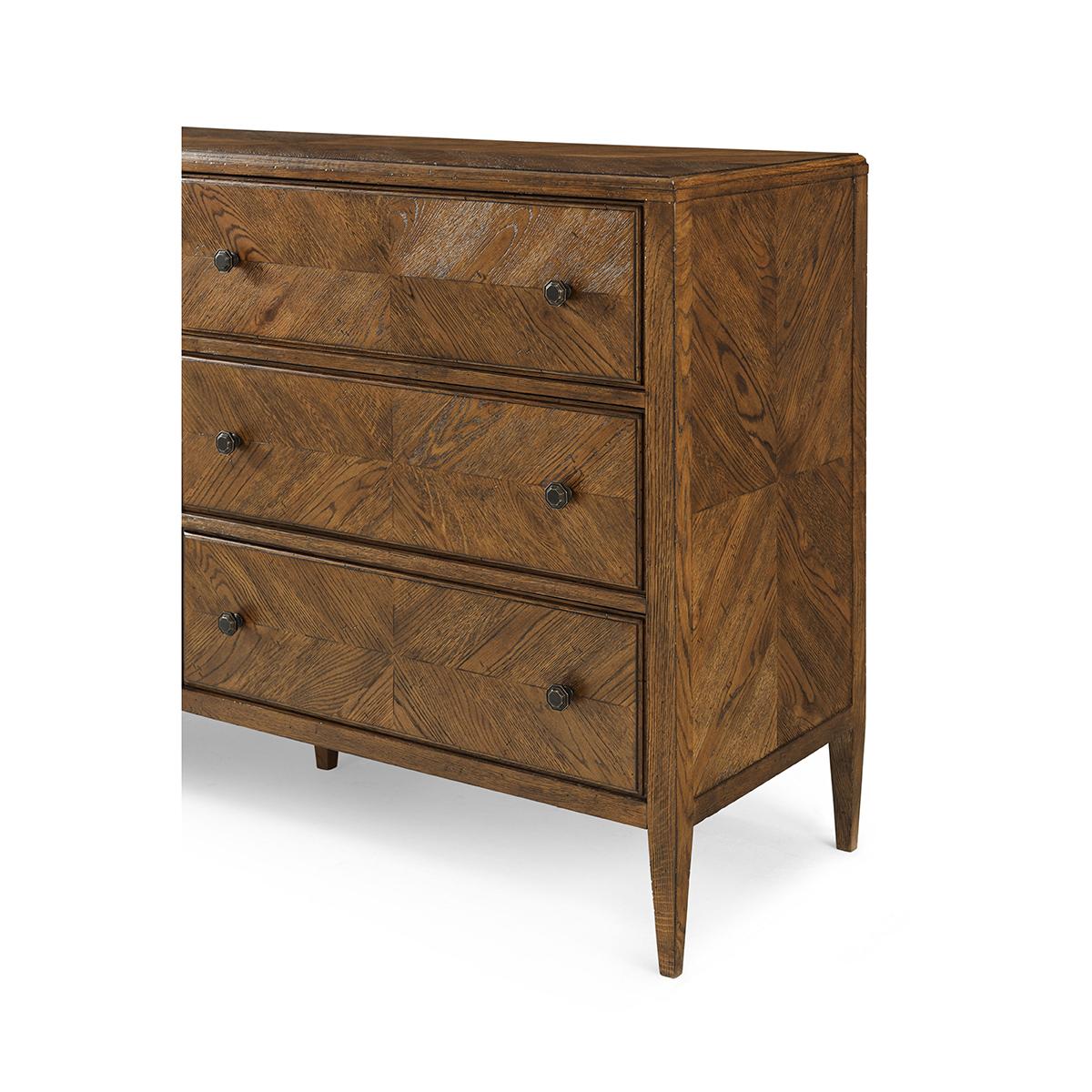 Contemporary Dark Rustic Oak Parquetry Dresser For Sale