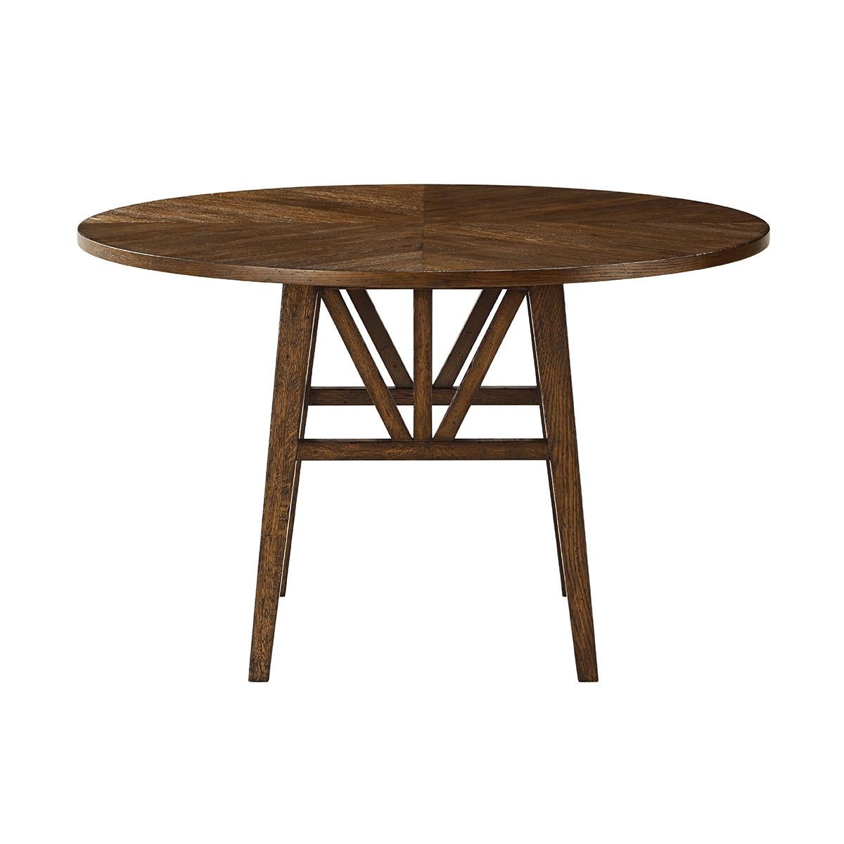 Dark Rustic Oak Round Dining Table In New Condition For Sale In Westwood, NJ