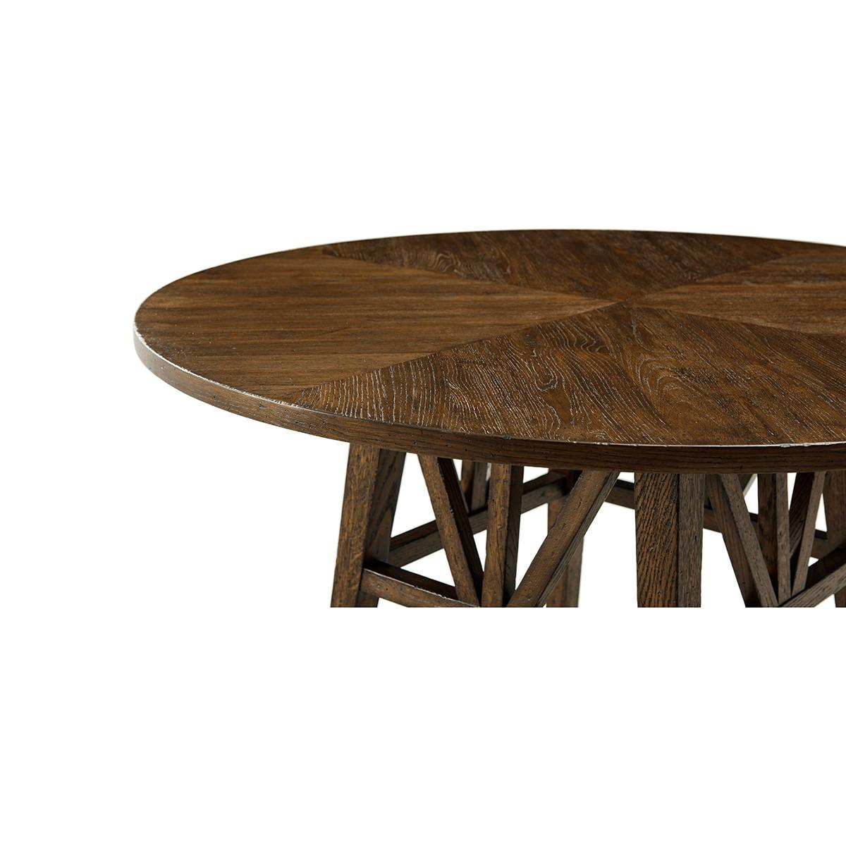 Contemporary Dark Rustic Oak Round Dining Table For Sale